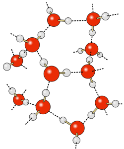 By chris 論 (vectorisation), Raimund Apfelbach (File:Wasserstoffbrückenbindungen Wasser.png) [Public domain], via Wikimedia Commons